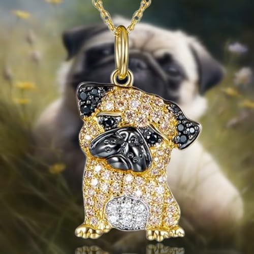 DUTACK Goldener Mops-Anhänger für Frauen – bezaubernder Schmuck für Hundeliebhaber, florales Emaille-Haustierzubehör, aufmerksames Geschenk für Geburtstage und Feiertage, M, Legierter Stahl, Abalone