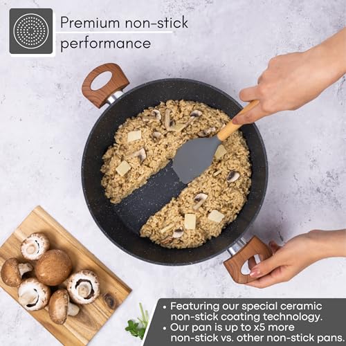 Non Stick Cooking Pots With Glass Lid – 4.1 Quart Induction Hob Stock Pot – Kitchen Shallow Casserole Cookware – 30Cm, Marble – By Nuovva - 7