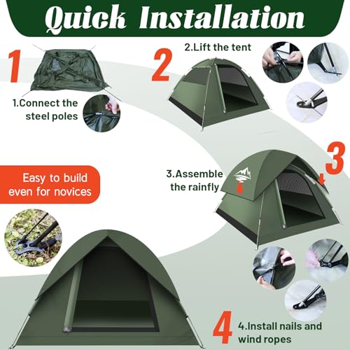 Purebox Tents for Camping 3-4 Person with Rainfly, Camping Tents Waterproof Windproof, Not Crowded for 2 Person Camping Tent, Outdoor Dome Tent Easy Setup, Backpacking Tent for Adventure Backyard QBT00062US の商品画像 4