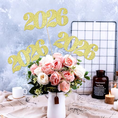 Image of 2026 Centerpiece Sticks Class of 2026 Table Decorations 12PCS Graduation Table Toppers Glitter Gold Number 2026 Congrats Table Centerpieces for Graduation Theme Party Decorations Supplies