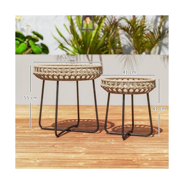 Outsunny Beistelltisch-Set Polyrattan rund Braun