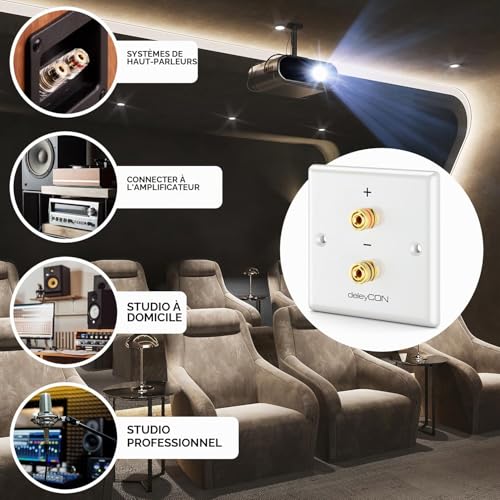 deleyCON 4 Pièces Prise Murale Multimédia Raccordement Haut-Parleurs Enceintes Plaque Murale avec Prises Banane pour 1 Haut-Parleur (Rouge/Noir) - Hifi Surround Sound System Home Cinéma Set de 4 – vue 4