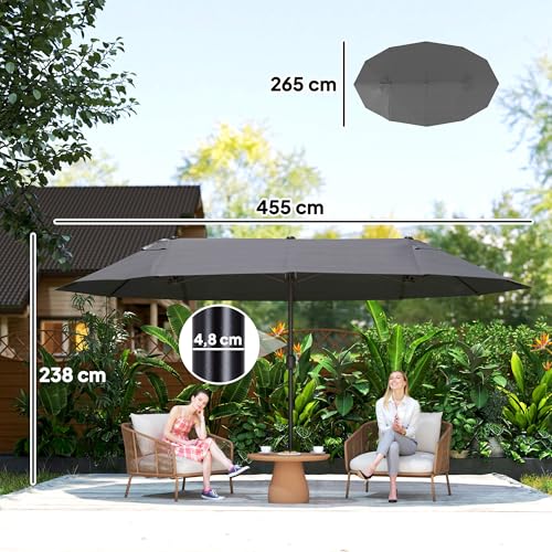 Parasol double 4,6 m manivelle alu gris Outsunny
