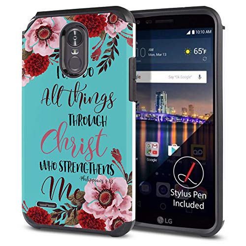 FINCIBO Case Compatible with LG Stylo 3 Stylus 3 LS777 Stylo 3 Plus, Dual Layer Hard Back Hybrid Protector Case Cover Anti Shock TPU for LG Stylo 3 Stylus 3 - Christian Bible Verses Philippians 4:13