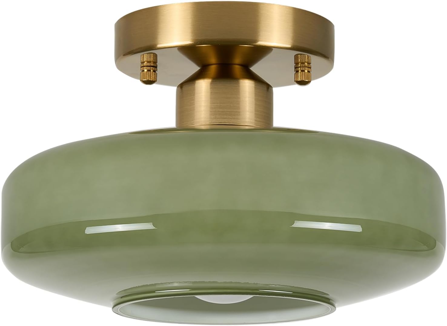 Modern Ceiling Light,10.24 inch,Olive Green Milk Glass Shade, Semi Flush Mount Light Fixture for Hallway, Entryway, Laundry Room