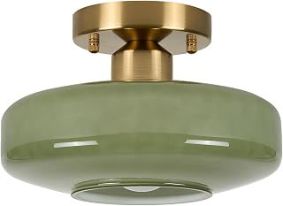 Modern Ceiling Light Olive Green Milk Glass Shade