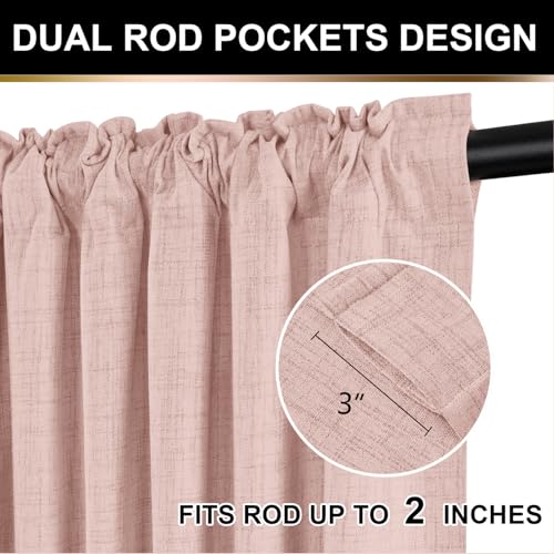 Image of 100% Blackout Shield Linen Blackout Curtains 108 Inches Long 2 Panels Set, Black Out Curtains for Bedroom, Thermal Insulated Rod Pocket Window Drapes Living Room, 50W X 108L, Blush Pink
