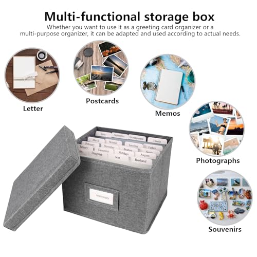Wanapure Removable Dividers Greeting Card Organizer, Collapsible Greeting Card Storage Box, Card Organizer Box With Dividers, Greeting Card Holder With Lids