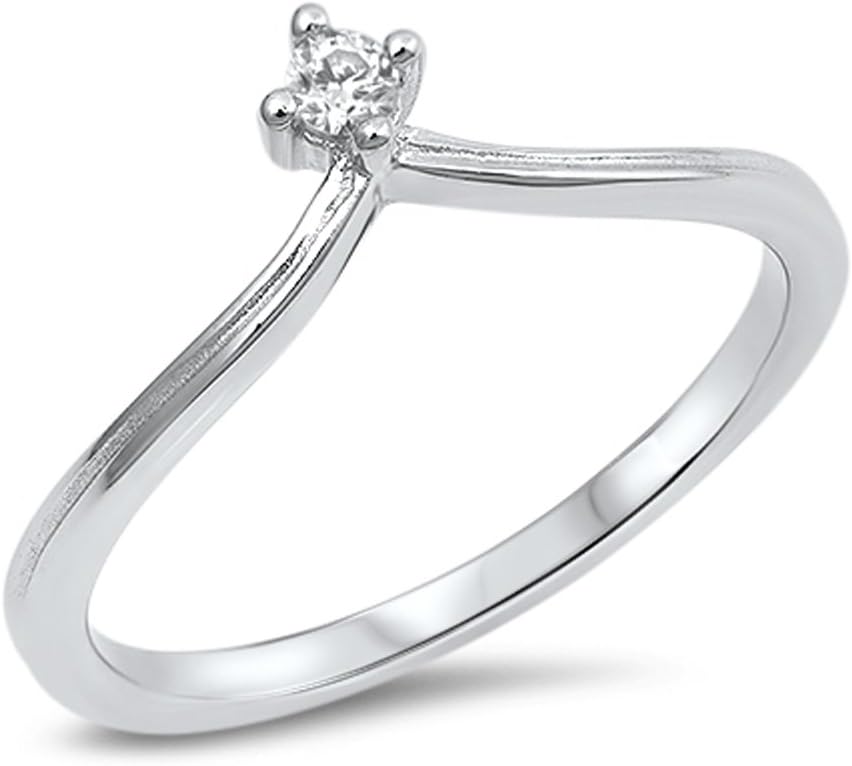 CHOOSE YOUR COLOR Sterling Silver Solitaire Chevron Ring