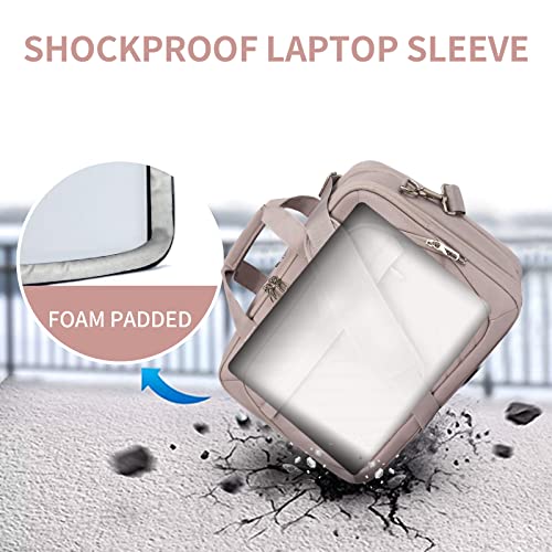 VANKEAN Fashion Laptop Briefcase for Women, TSA Friendly Expandable 17 Inch Waterproof Computer Bag With RFID Pocket, Work Messenger Bag for Business, Light Dusty Pink4
