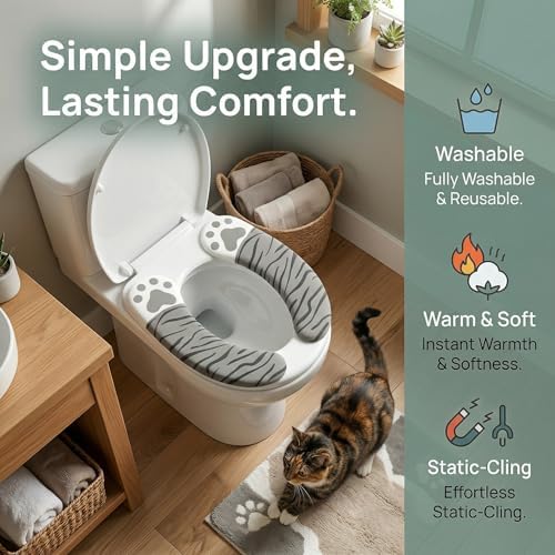 Warmer Soft Toilet Seat Cushion, Toilet Seat Cover Washable,Padded for Toilet Seat,Back Adhesive Installation Easy Reusable for Home-Gray