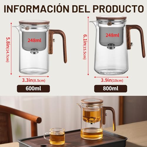 Miniatura 3 de Tetera De Cristal Para Separación De Agua Con Filtro Y Mango De Madera - Tetera Mágica, Diseño Innovador Para Disfrutar Del Té Uniformemente, Tetera Transparente Con Infusor