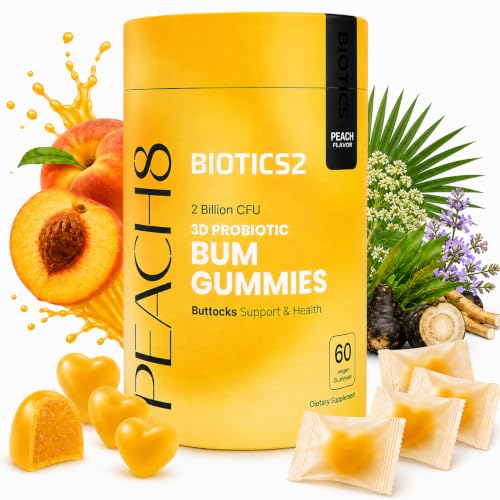 Peach8 BBL Booty Gummies for Womens Hip Butt & Curves MAX Formula PLUS 2x Billion Probiotics 4x Herbal Supplements Saw Palmetto Black Maca 8x Vitamins for Bbl Support | Sugar-Free Vegan 60ct