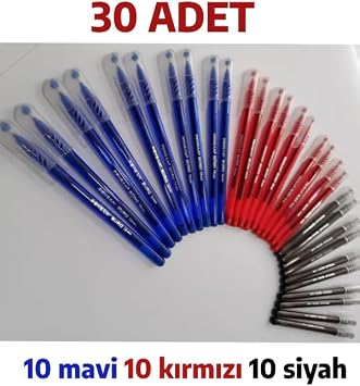 Büro Tükenmez Kalem 30 Adet (10 MAVİ, 10 KIRMIZI, 10 SİYAH)