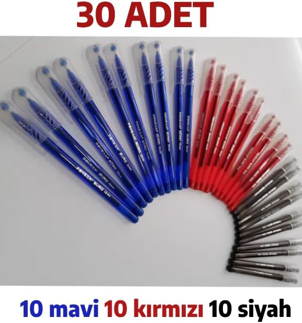 Büro Tükenmez Kalem 30 Adet (10 MAVİ, 10 KIRMIZI, 10 SİYAH)