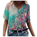  Tomwell Chemisier Femme Manches Courtes T-Shirt Rayures Verticales Chemise Femmes Chic Col en V Blouse Tunique Multicolore J Bleu XS