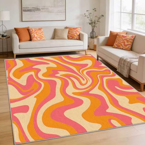 Tapete Retro Orange 91x61 cm Bajo Pelo Antideslizante