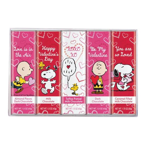 Snoopy Chocolate Variety Gift Box, 5 Gourmet Belgian Chocolate Bars, 1.5oz Each