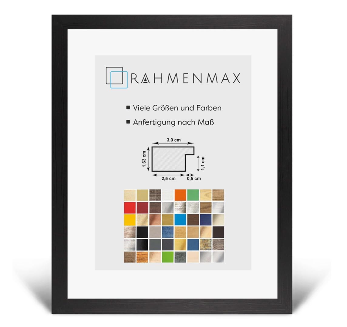 Morena MDF Rahmen für Bild 78x92cm Schwarz gemasert mit Acrylglas | zum Aufhängen Hoch- und Querformat/Maßanfertigung möglich/Puzzle Rahmen/mit 1mm Antireflex Acrylglas