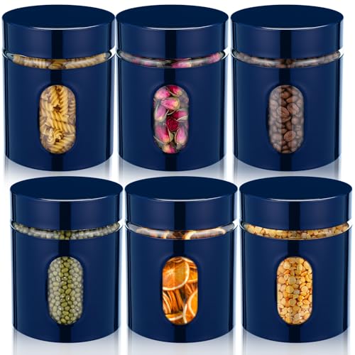 Mimorou 6 Pack 20 oz Airtight Stainless Steel Kitchen Canisters, Navy Blue