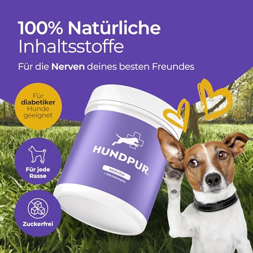 Hundpur Nerven 300 g - Zusatzfutter - Pellets für Hunde gegen Stress & Angst - Mit Johanniskraut, Lavendel & Magnesium - Stärkung der Nerven Hund - Made in Germany