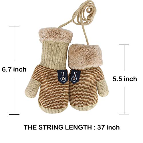 Orvinner 3 Pairs Baby Boys Girls Winter Sherpa Lined Mittens Toddler Kids Warm Knit Gloves With String (Navy Stripe/Beige Stripe/Black Stripe) #TOP1