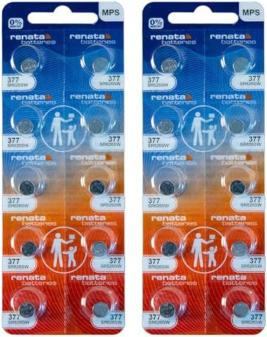 20 Silver Oxide 377 Zero Mercury Electronic Renata Batteries