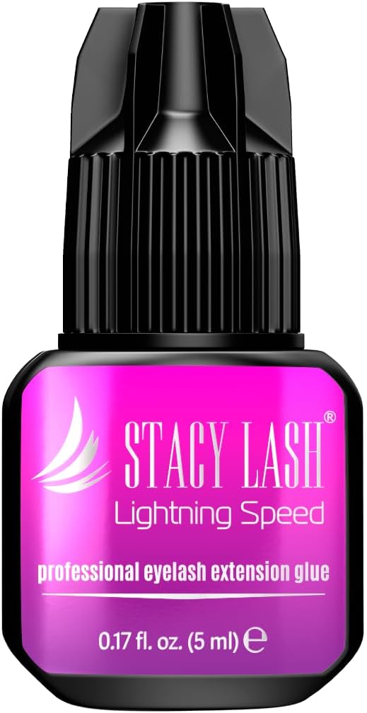 Lightning Speed Eyelash Extensions Glue ââ‚¬â€œ Stacy Lash 5ml/ 0.17 fl. oz/ 0.3 Sec Drying time/Retention ââ‚¬â€œ 6-8 Weeks/Lowest Fumes/Extra Strong/Maximum Bonding Power/Black Adhesive