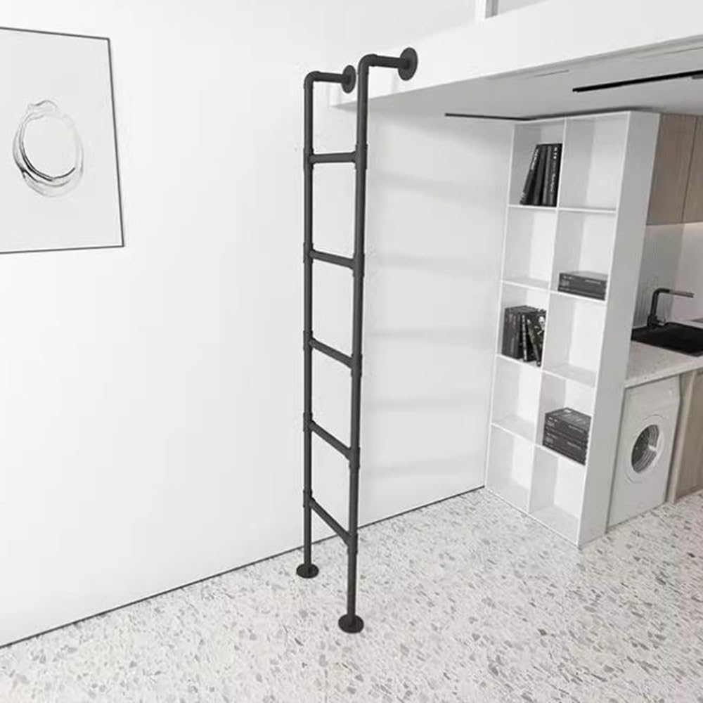 Escalera de Emergencia Industrial Negra, metálica, para literas, altillos, Montaje en Pared, Uso Interior y Exterior, Alturas Disponibles: 60 cm, 120 cm y 150 cm. Fácil instalación. Diseño d