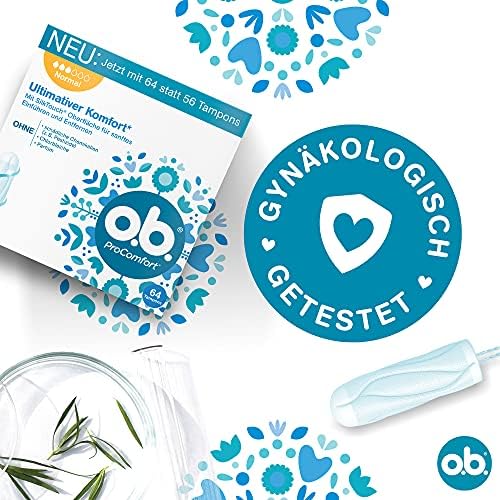 o.b. Tampon, ProComfort Normal, na średnie i cięższe dni, najwyższy komfort* i niezawodna ochrona, 64 sztuki, opakowanie może się różnić