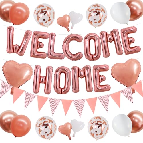 Image of TONIFUL 16 Inch Rose Gold Welcome Home Foil Letter Balloon Banner Decor Kit