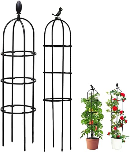 Enrejado de obelisco de jardín para plantas trepadoras, 47 pulgadas de alto, 3 capas de jaula para plantas de torre para flores, vegetales, vid,