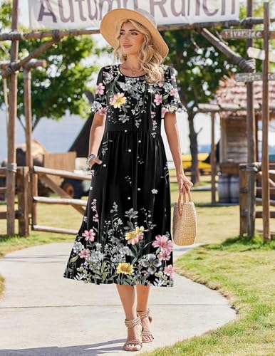 Image of Zeagoo Womens Summer Dresses 2026 Casual Midi Dress Flowy Sundress Ruffle Short Sleeve Tiered Dresses A Line Boho Dress