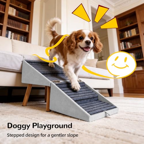 Image of 2-in-1 Dog Steps & Ottoman,17.13 inch H Dog ramp for Couch | Foldable Dog ramp for Small dogs, Non-Slip Wooden Pet ramp for Puppy Senior Injured Dogs (Light Grey)
