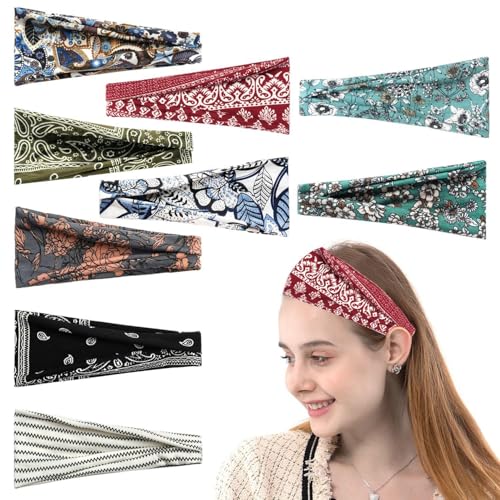 Pack De 9 Diademas Para Mujer, Diademas Deportivas, Diademas Con Estampado Retro, Diademas Suaves, Cintas Elásticas Para El Pelo, Accesorios De Vestir