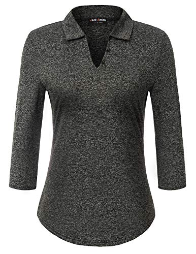 JACK SMITH Ladies 3/4-Sleeve Long Sleeve Polo Vneck Golf Polo(M,Black/Grey#)