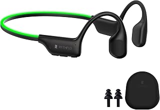 Rythflo Bluetooth 5.3 Headphones, Bone Conduction Headphones w/Mic Open Ear Wireless Earbuds w/Light Bar for Running, IPX7 Waterproof 32GB MP3 for Cycling, 8Hrs Playtime Earphones for Sports Workouts