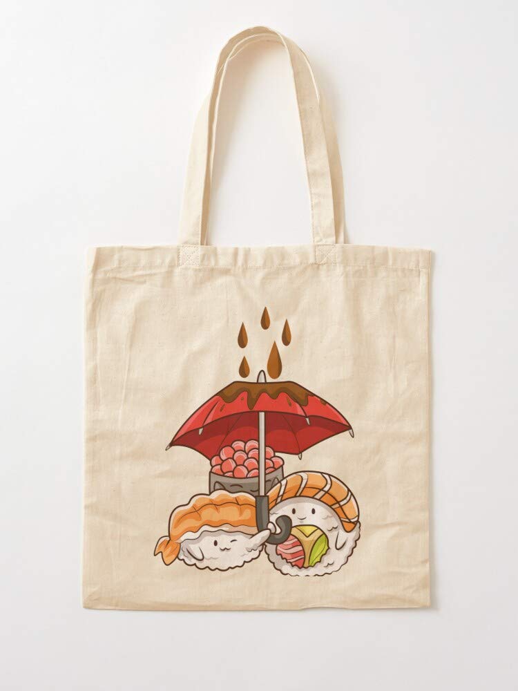 Cute Anime Japanese Manga Japan Kawaii Roll Sushi Canvas Grocery Bags  Tote Bags with Handles Durable Cotton Shopping Bags