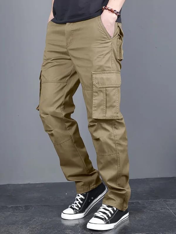 Image of Men's Casual Cargo Pants | Regular Fit Multi-Pocket Trousers-