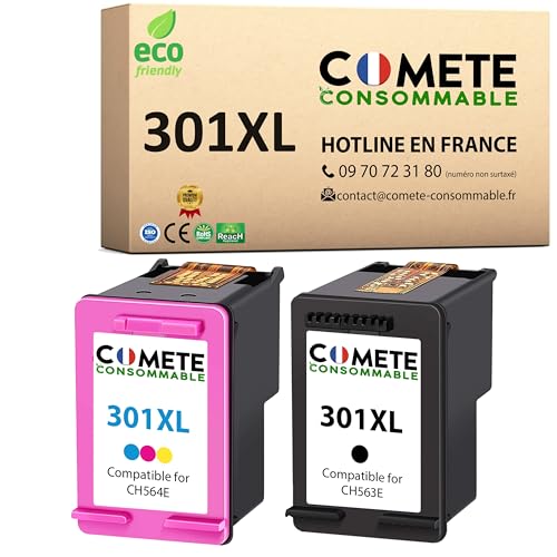 Cartouche HP 301 XL COMETE compatible pack de 2 pour réparer les impressions ternes sur Envy