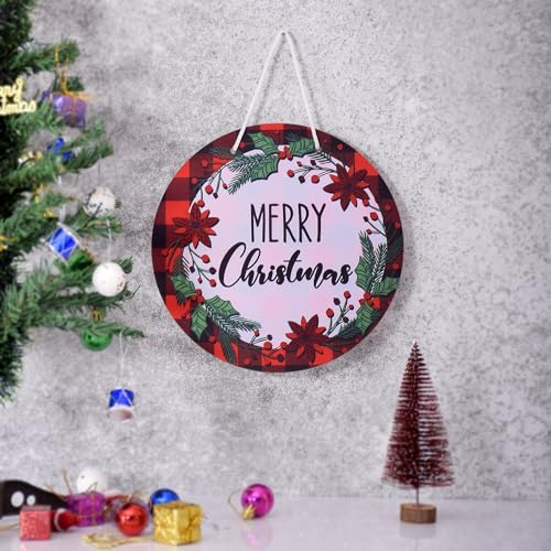 Craftvatika Christmas Door Wall Hanging Decoration Items, Merry Christmas Printed Wooden Hanging Ornaments For Wall Door Office Home Party Decorations (1 Pcs)