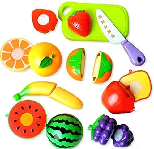 Jiada Pretend Play 7 Pcs Fruits Cutting Play Toy Set, Can Be Cut in 2 Parts, Assorted