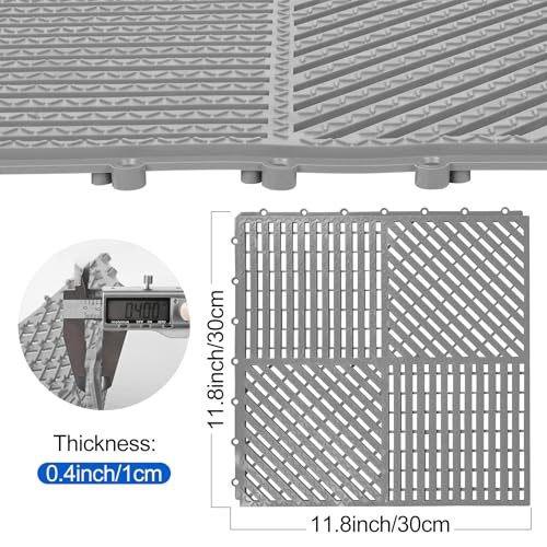 Image of ToLanbbt Modular Interlocking Cushion 12P 11.8 inch x 11.8 inch Interlocking Rubber Floor Drain Holes Non-Slip Splicing Drainage Mats for Deck, Shower, Kitchen, Drain Pool, Sauna Bath (Grey, Diagonal)