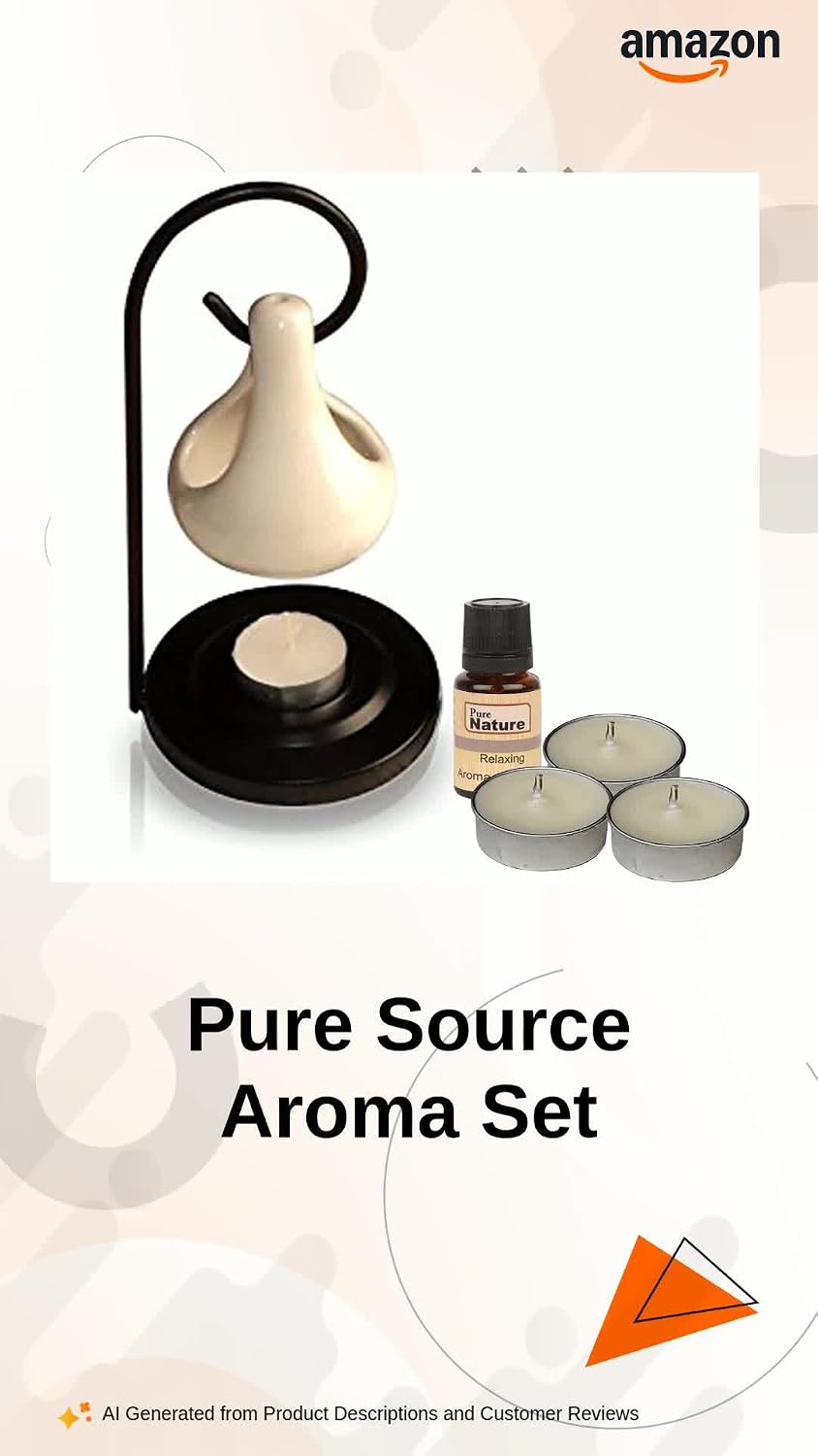 Pure Source India Porcelain Relaxing Fragrance Aroma Set with 10 ml Aroma Oil and 4 Tea Light Candles (White)