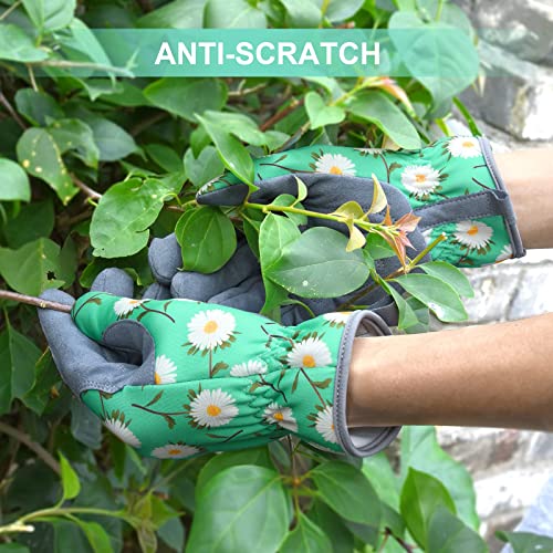 Womens Gardening Weeding Gloves, Leather Garden Glove For Women Thorn Proof No Stab For Digging, Planting,Pruning (M, Green) #TOP2
