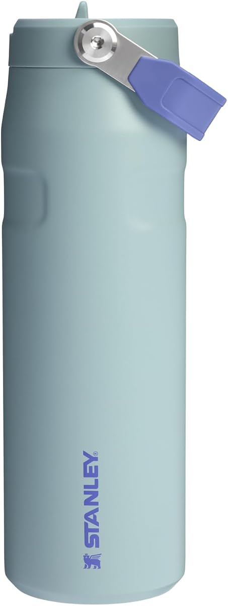 Botella IceFlow Flip Straw 2.0, 24 oz, Cactus azul | Asa de fácil transporte | Tapa giratoria y pajita abatible | Botella de agua ligera | Acero inoxidable aislado | Sin BPA