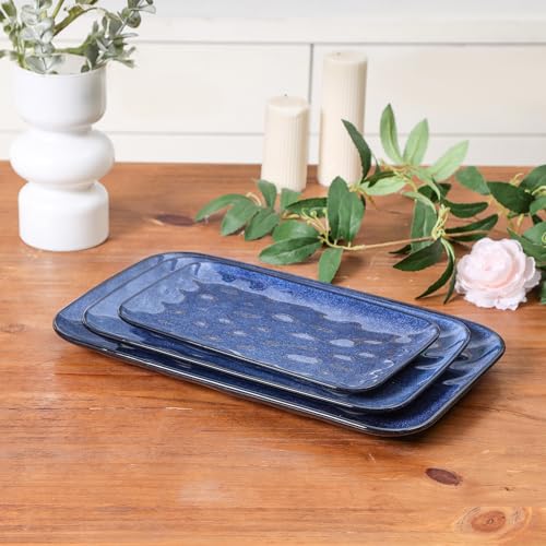 vicrays Rechteckige Servierplatten aus Keramik, 35,6 cm, 30,5 cm, 25,4 cm, Porzellan-Serviertabletts, Teller für Party, Grill, Vorspeisen, Sushi, Dessert, mikrowellen- und spülmaschinenfest, Blau, 3 6 vicrays Rechteckige Servierplatten aus Keramik, 35,6 cm, 30,5 cm, 25,4 cm, Porzellan-Serviertabletts, Teller für Party, Grill, Vorspeisen, Sushi, Dessert, mikrowellen- und spülmaschinenfest, Blau, 3