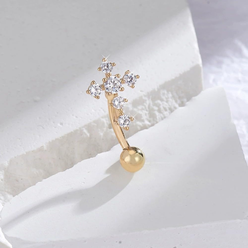 14G CZ Cross Reverse Belly Button Rings for Women Reversed 316L Surgical Steel Belly Navel Piercing Jewelry Navel Curved Barbell Body Piercing Jewelry - Image 5