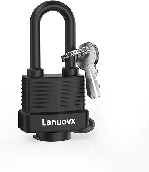 Lanuovx Outdoor Waterproof Padlock with 2 Keys Covered Heavy Duty Laminated Steel Locks Lock Set with Keys, 1.9 in Wide Storage Locker Lock Long Padlocks