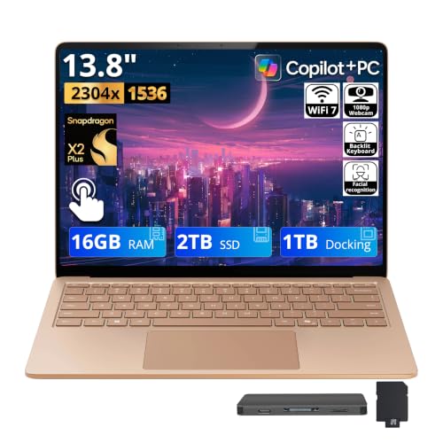 Image of Microsoft Surface 13.8 inch 2K Touch Laptop, Snapdragon X2 Plus, 16GB LPDDR5X, 3TB Storage(2TB SSD+1TB Docking Station Set), Qualcomm Adreno Graphics, Copilot+ PC, Backlit Keyboard, Win 11, Dune